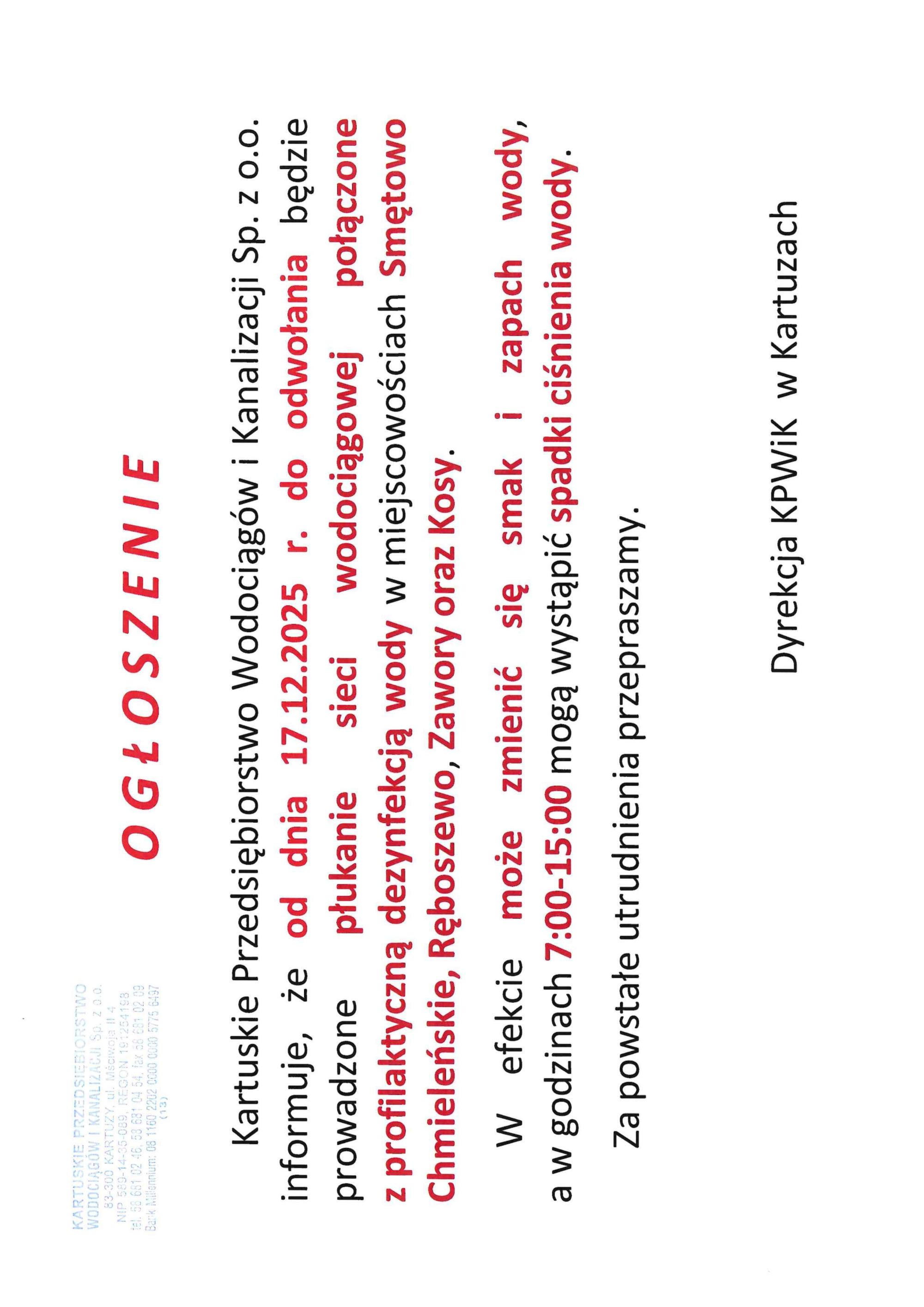 Płukanie sieci Smętowo, Ręboszewo, Zawory i Kosy